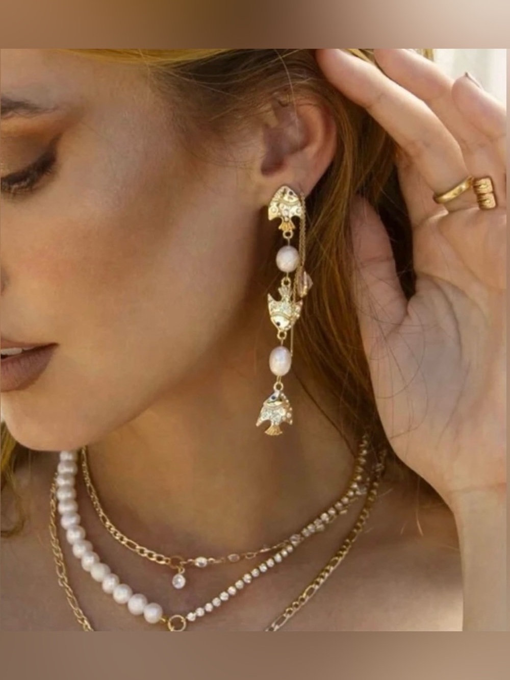 ettika Tropical Fish & Pearl 18k Gold Plated Earrings